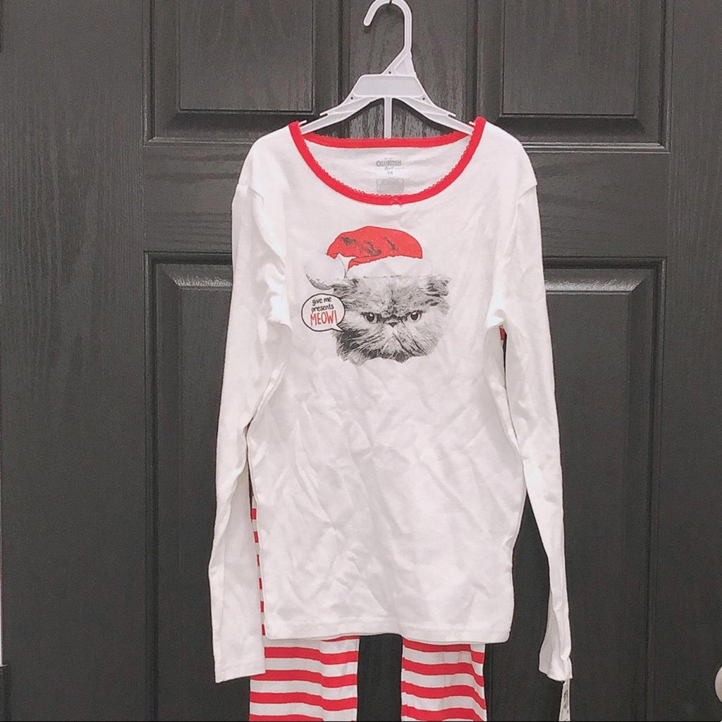 Oshkosh 2-Piece Holiday Pajamas Set Snug Fit Cat Cotton Girls Size 14 New w/Tag