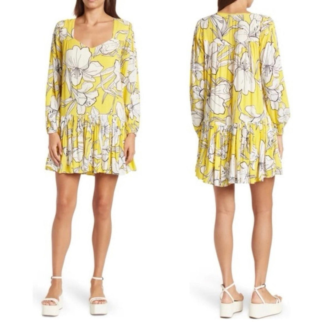 Walter Baker Lilith Floral Long Sleeve Dress in Hibiscus Sun Size L, NWT $268