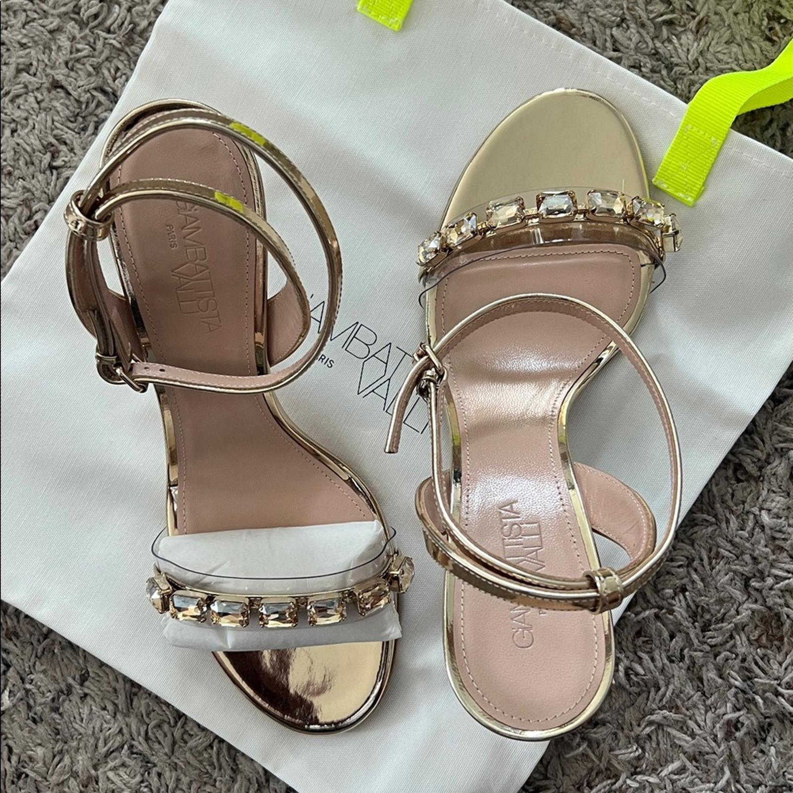 Giambattista Valli Embellished 90mm Sandals in Gold, Size 38.5, NEW Retail $1090