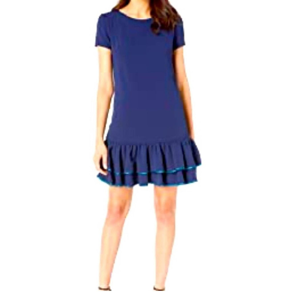 Betsy Johnson Tiered Double Ruffle Hem Dress in Navy Blue, EXCELLENT, Size 14