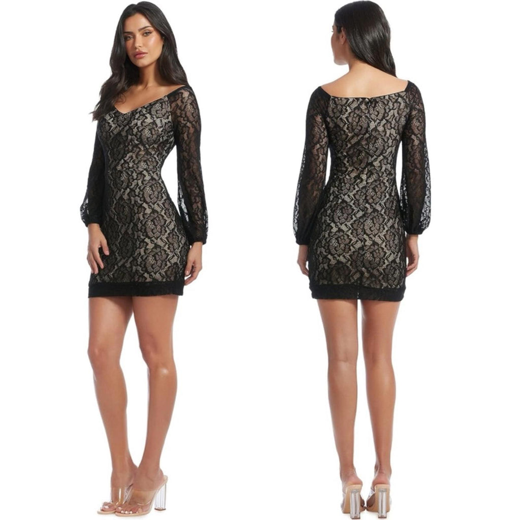 Dress the Population Esperanza Bodycon Mini Dress, Black/Nude Size S EXCELLENT