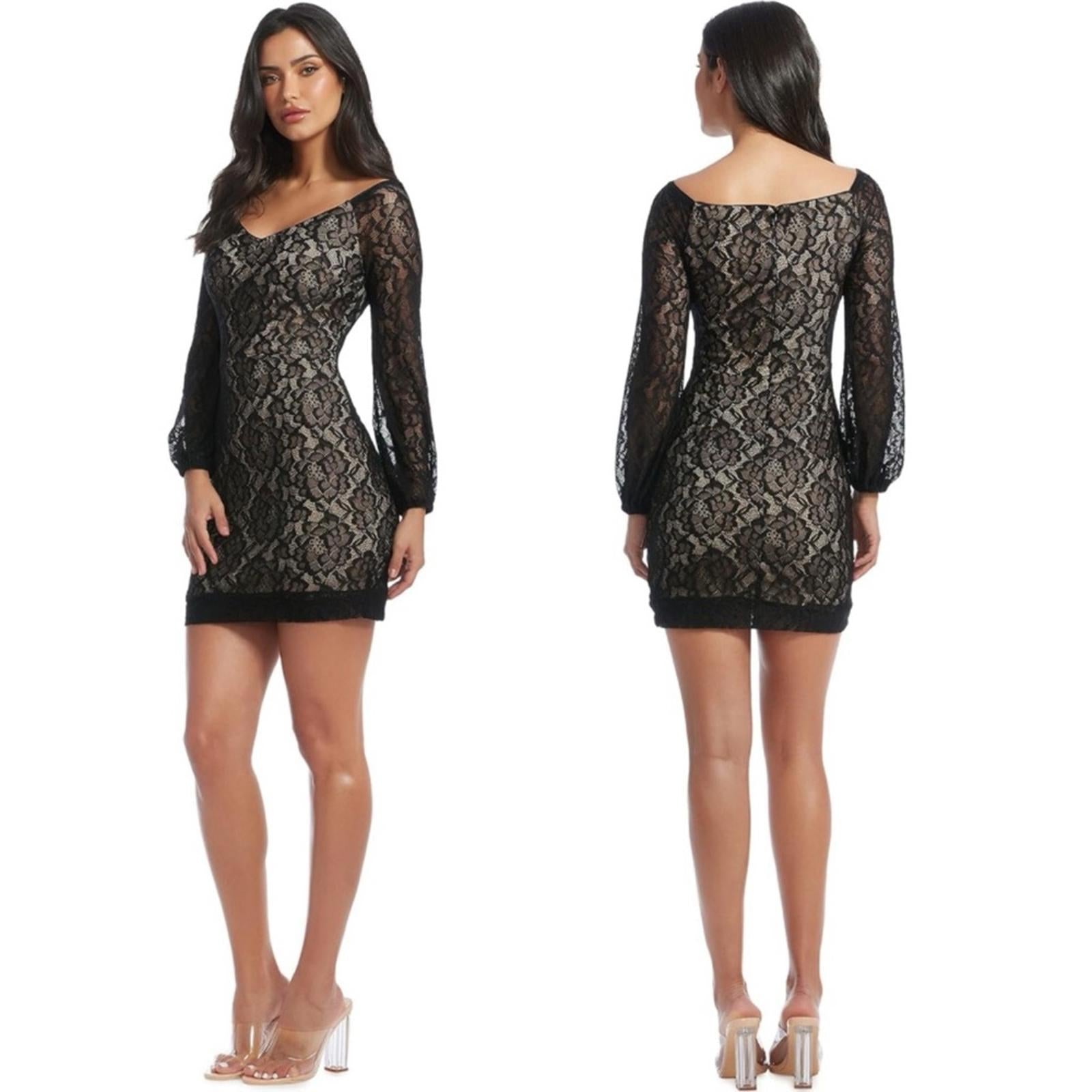 Dress the Population Esperanza Bodycon Mini Dress, Black/Nude Size S EXCELLENT