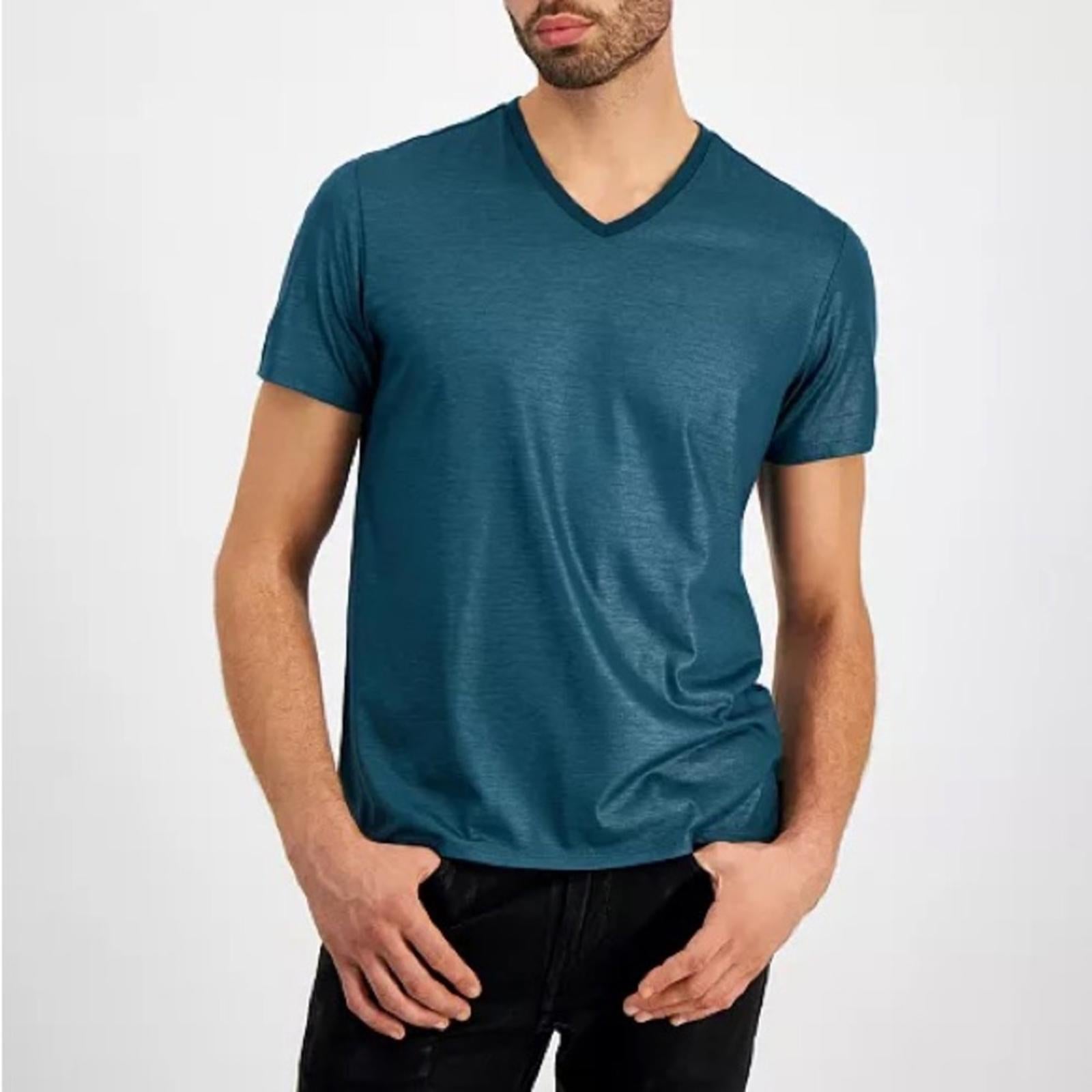 Guess Men's Mason Yoke V-Neck T-Shirt in Bright Zaffre/ Blue, Size XXL, NEW