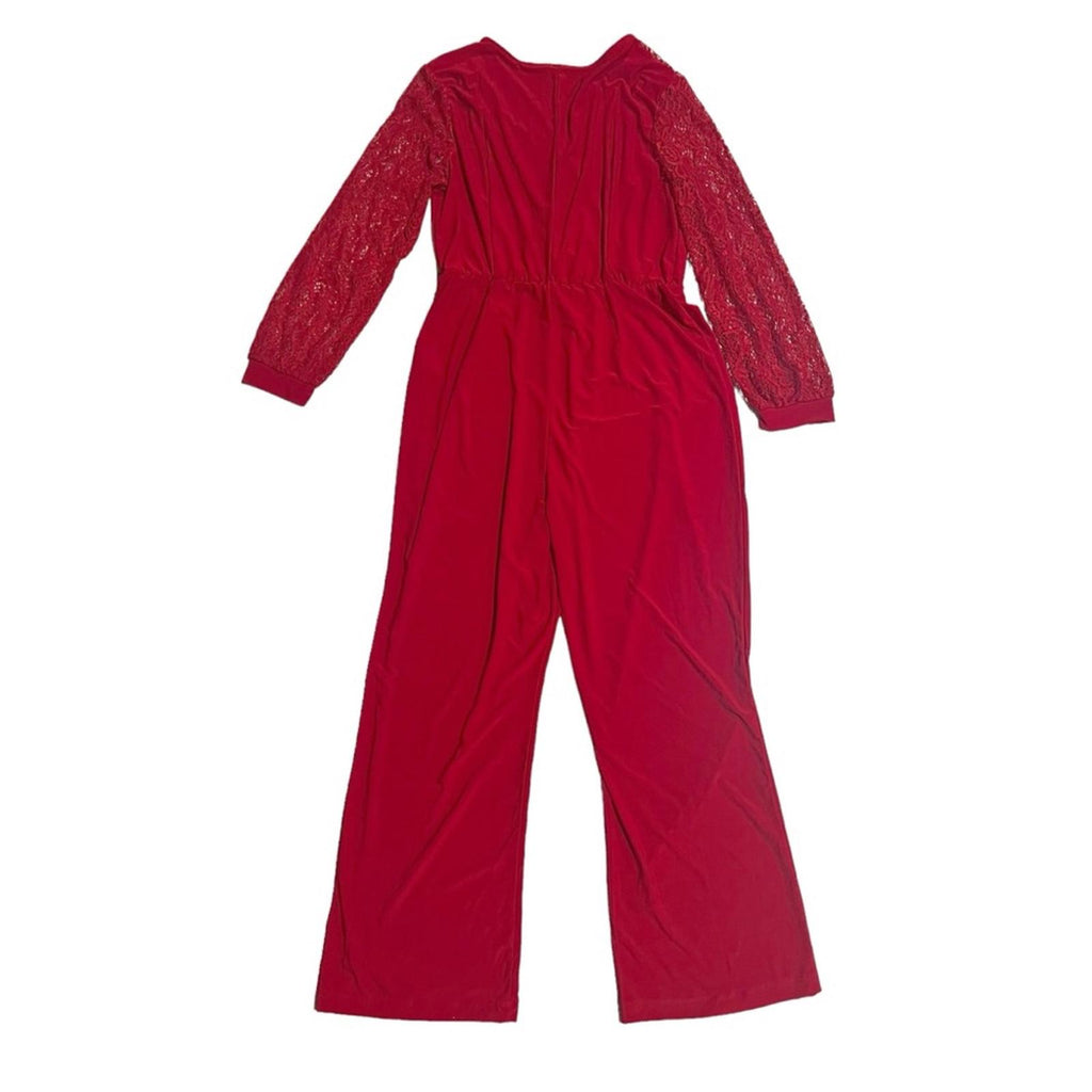 NEW NY Collection Jumpsuit with Lace Sleeves, Red Size XL New w/o Tag