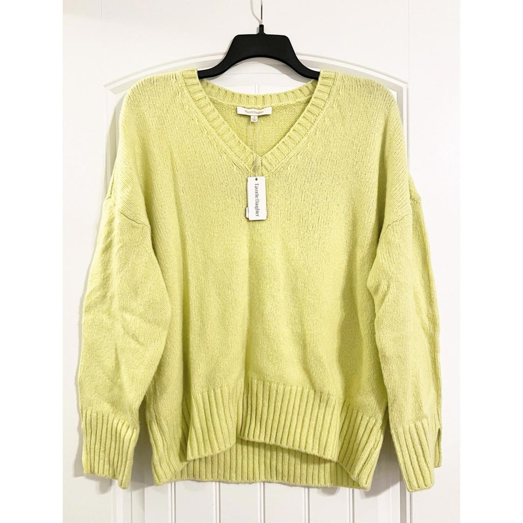 Favorite Daughter The William V-Neck Wool & Cashmere Blend Sweater, Citron NWT