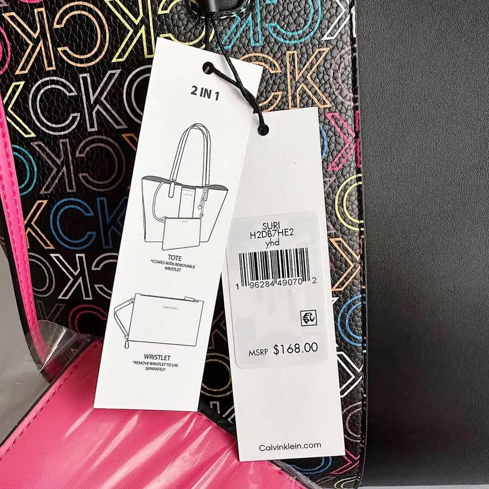 Calvin Klein Suri Monogram Tote Bag with Wristlet, Black Multi, New with Tag