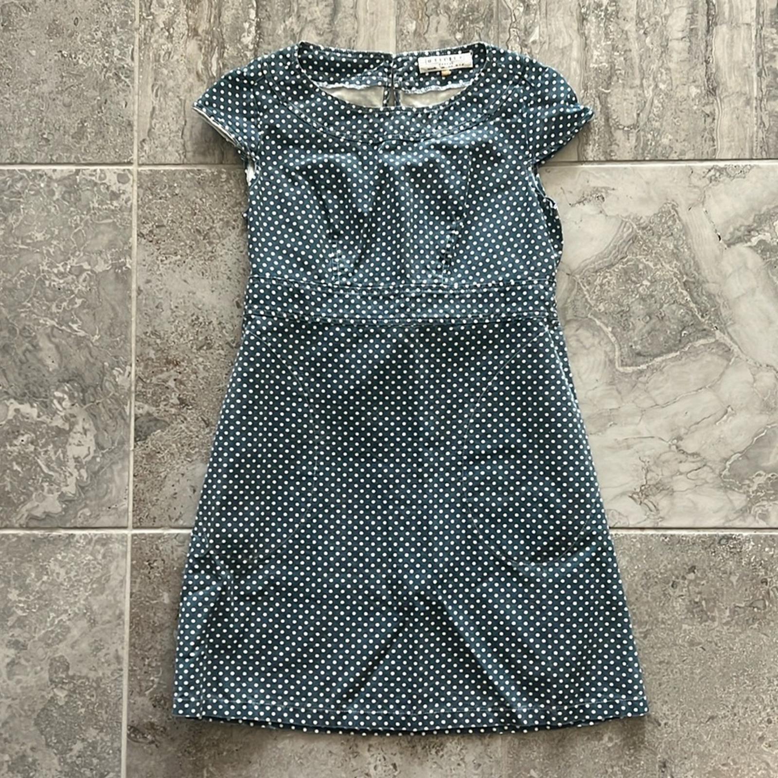 UTILITY Canvas Twill Belted Dress, Denim Blue White Polka Dot Size XS EXCELLENT!