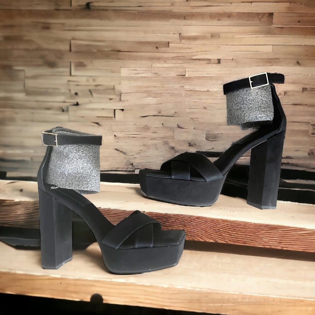 Good American Suede Platform Ankle Strap Sandals Size 11.5 NEW in Box w/Dust Bag
