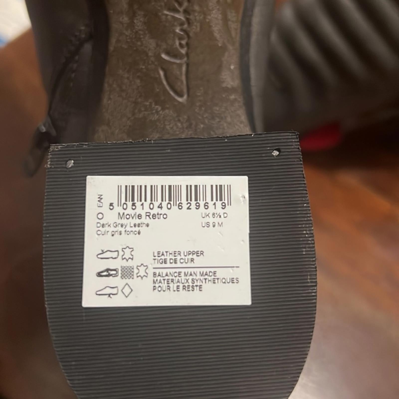 NEW Clarks Movie Retro Boots Dark Grey Leather, Size UK 6.5D, US 9M Retail $180