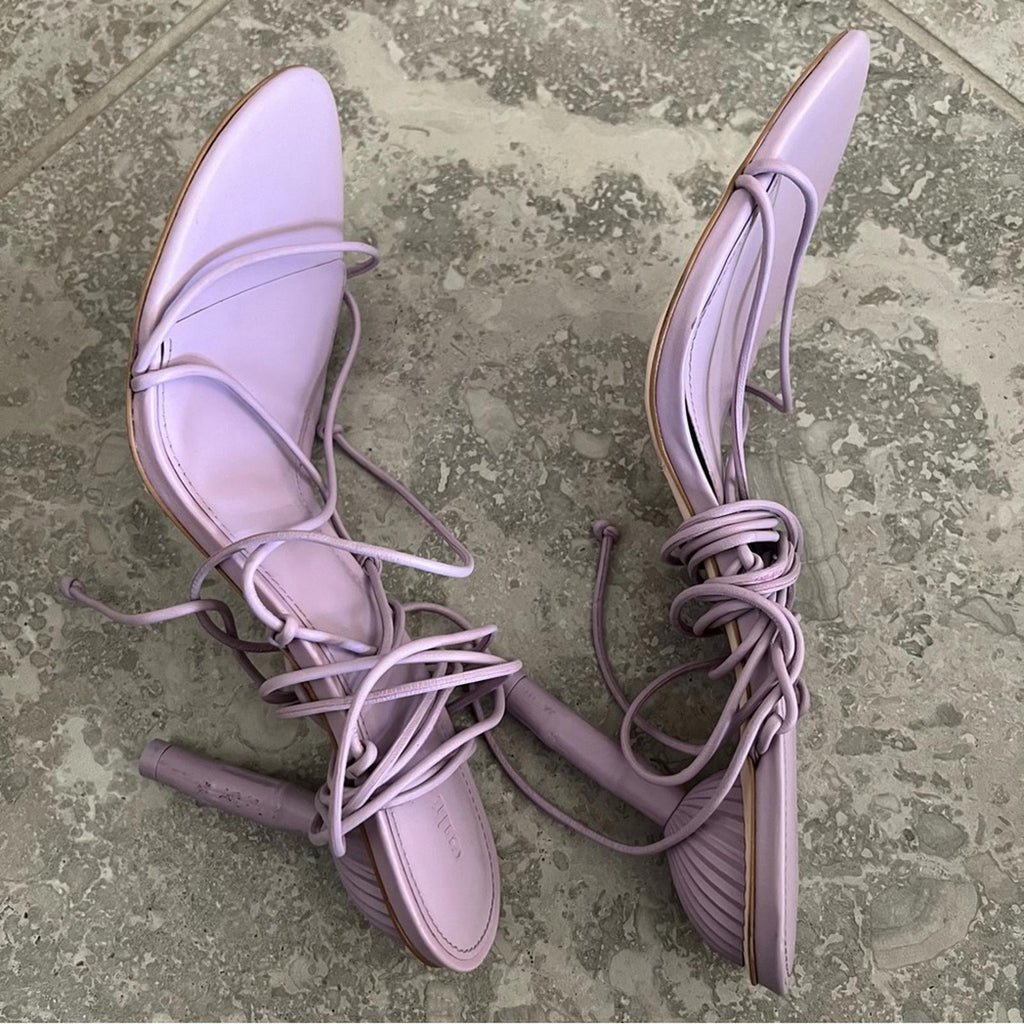 Cult Gaia Soleil Lace Up Strappy Heel Sandals in Lavender, EXCELLENT, Size 42