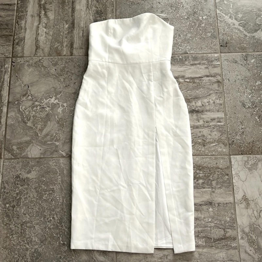 Amanda Uprichard Bellavia Bow Back Midi Strapless Sheath Dress White, Size M NWT