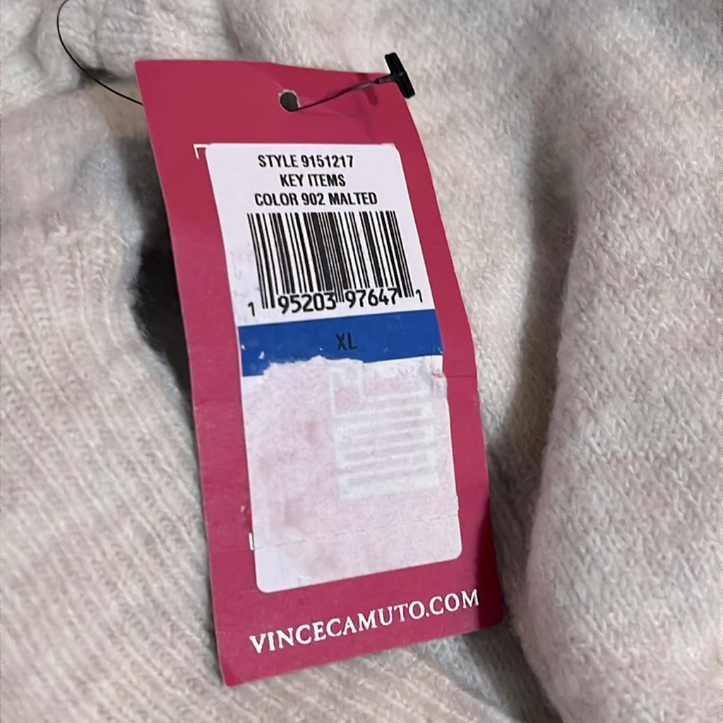 Vince Camuto Beige Ribbed Long Balloon Sleeve Crew Neck, Size XL New w/Tag