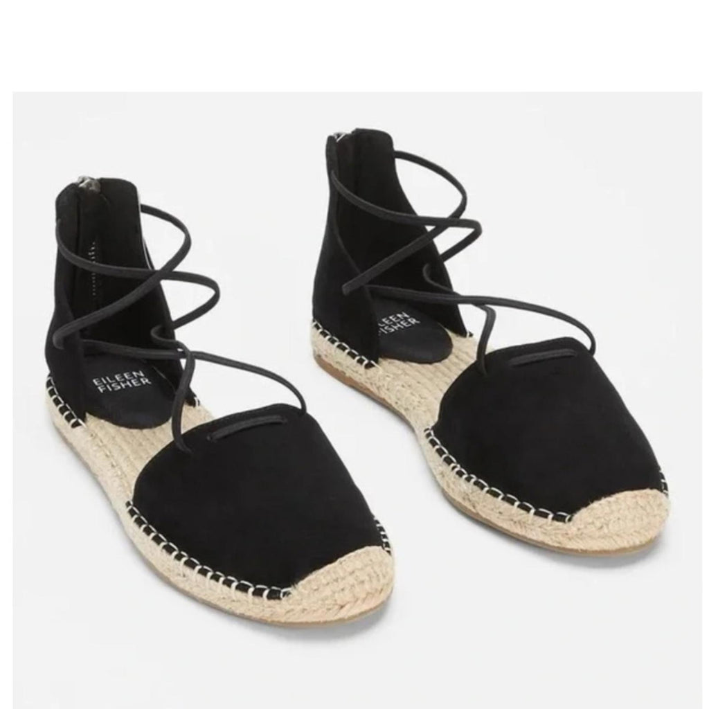 Eileen Fisher Lace-Up Espadrille Black Sandals, Size 11 EXCELLENT! $160