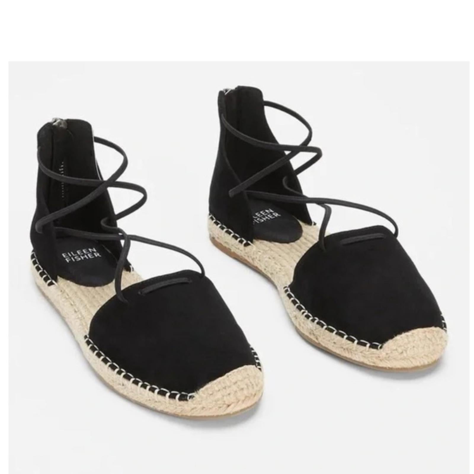 Eileen Fisher Lace-Up Espadrille Black Sandals, Size 11 EXCELLENT! $160