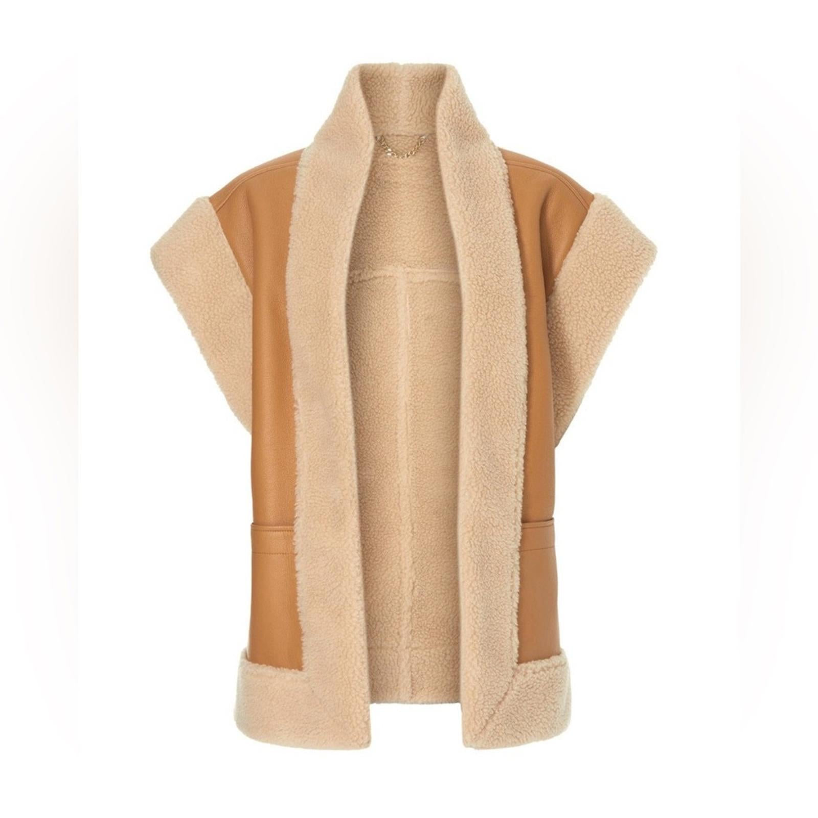 A.L.C. Sutton Faux Shearling Vest in Tan/Cream, Size XL NEW w/Tag