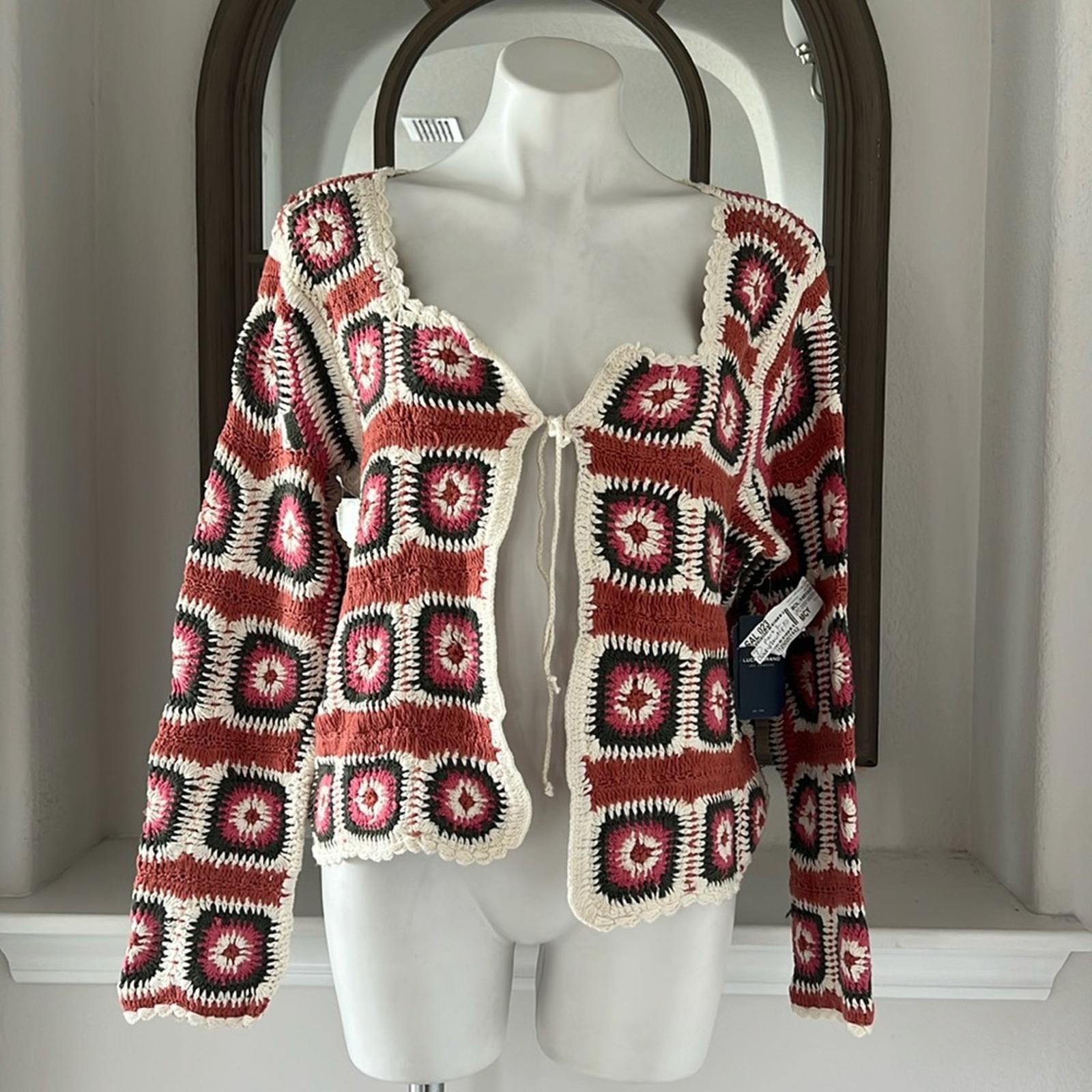 Lucky Brand Geo Crochet Cardigan, NWT, Size L