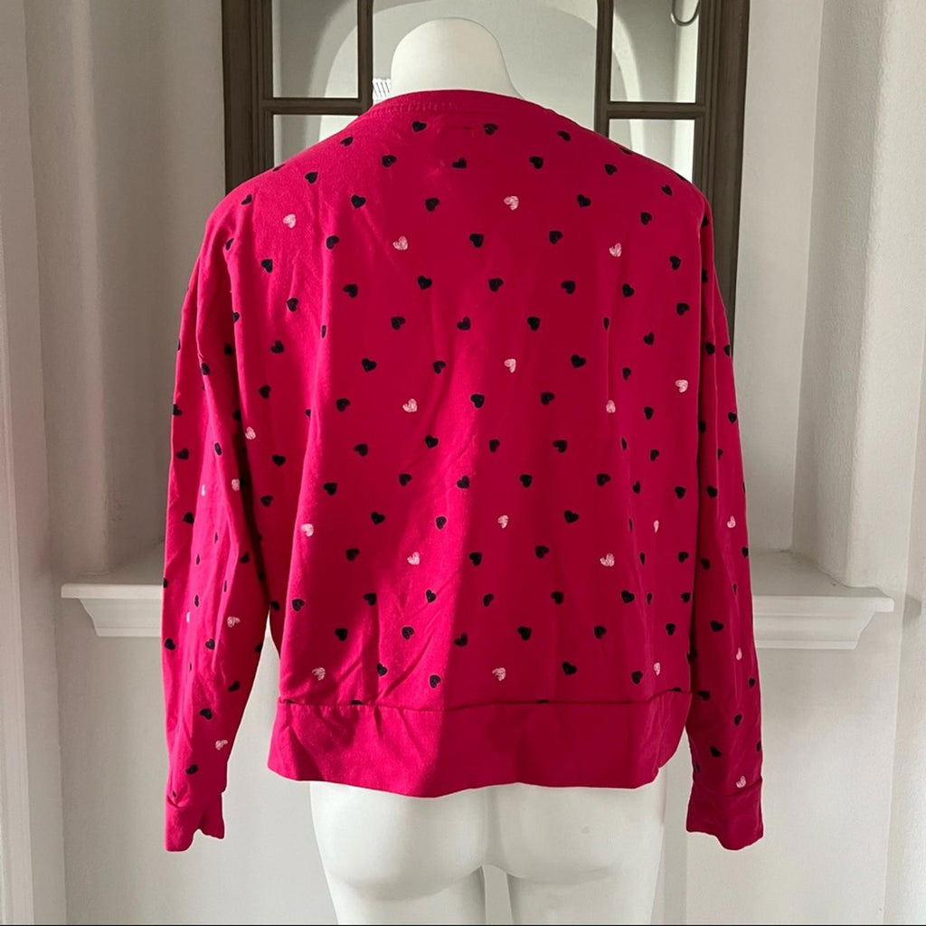 Earl Jeans Hearts Crew Neck Sweatshirt in Fuchsia, Size L (Excellent Condition)