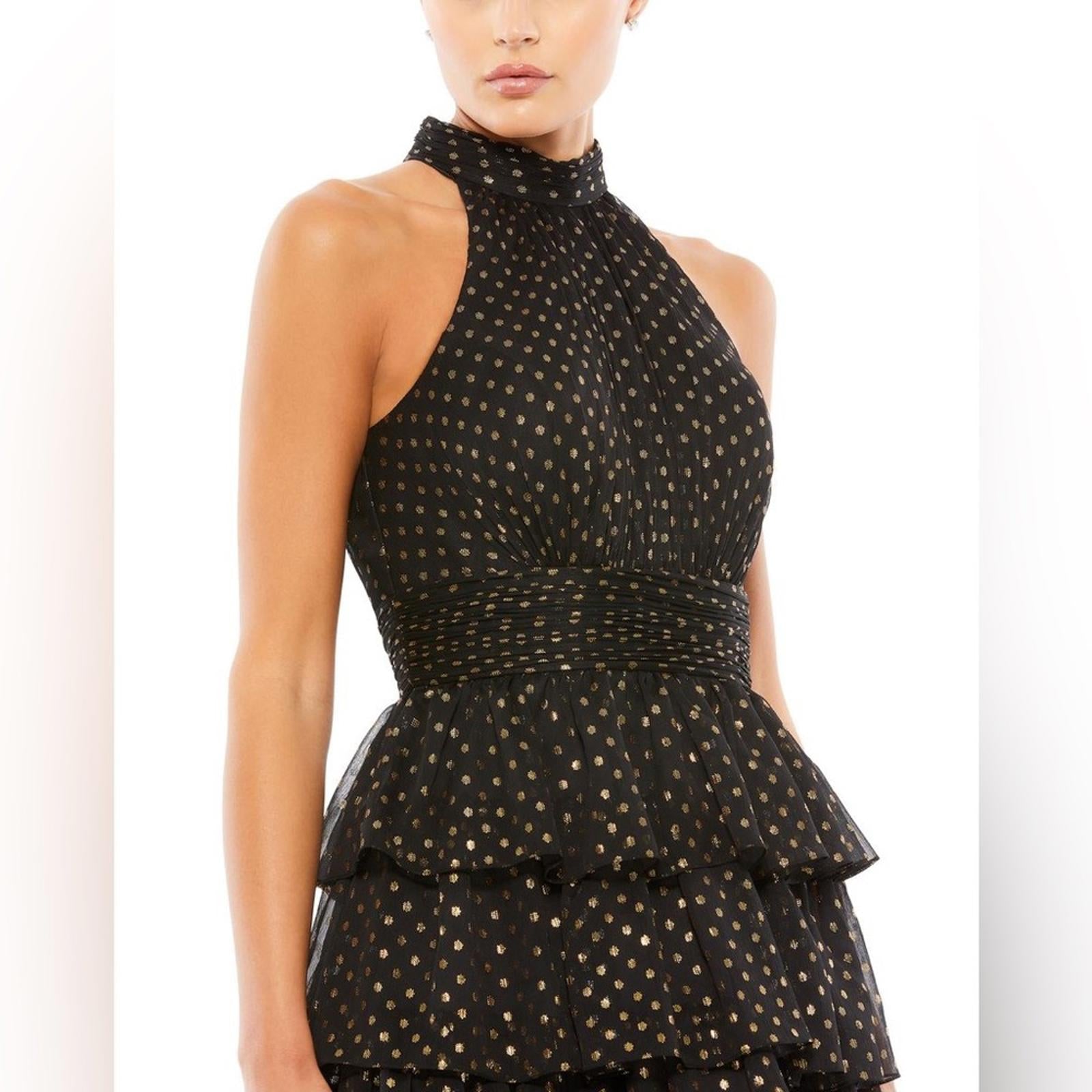 Mac Duggal Black Layered Polka Dot Cocktail Dress in Black/Gold, NWT, Size 8
