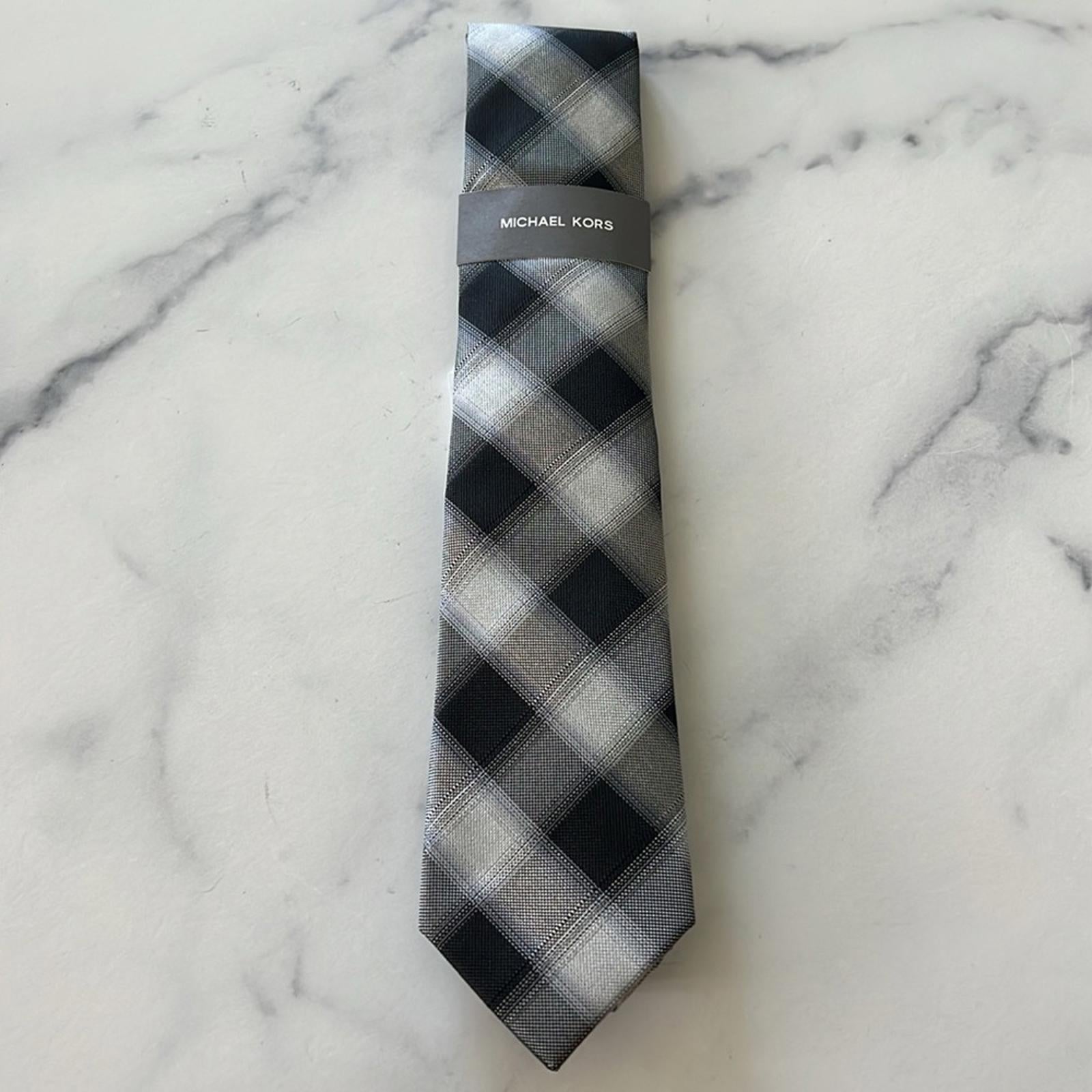 Michael Kors Denton Check Tie in Black, One Size, NWT