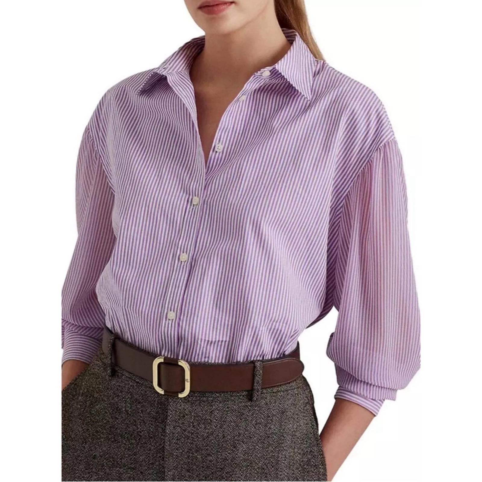 Lauren Ralph Striped Broadcloth Shirt in Lavender, Size XL New w/Tag