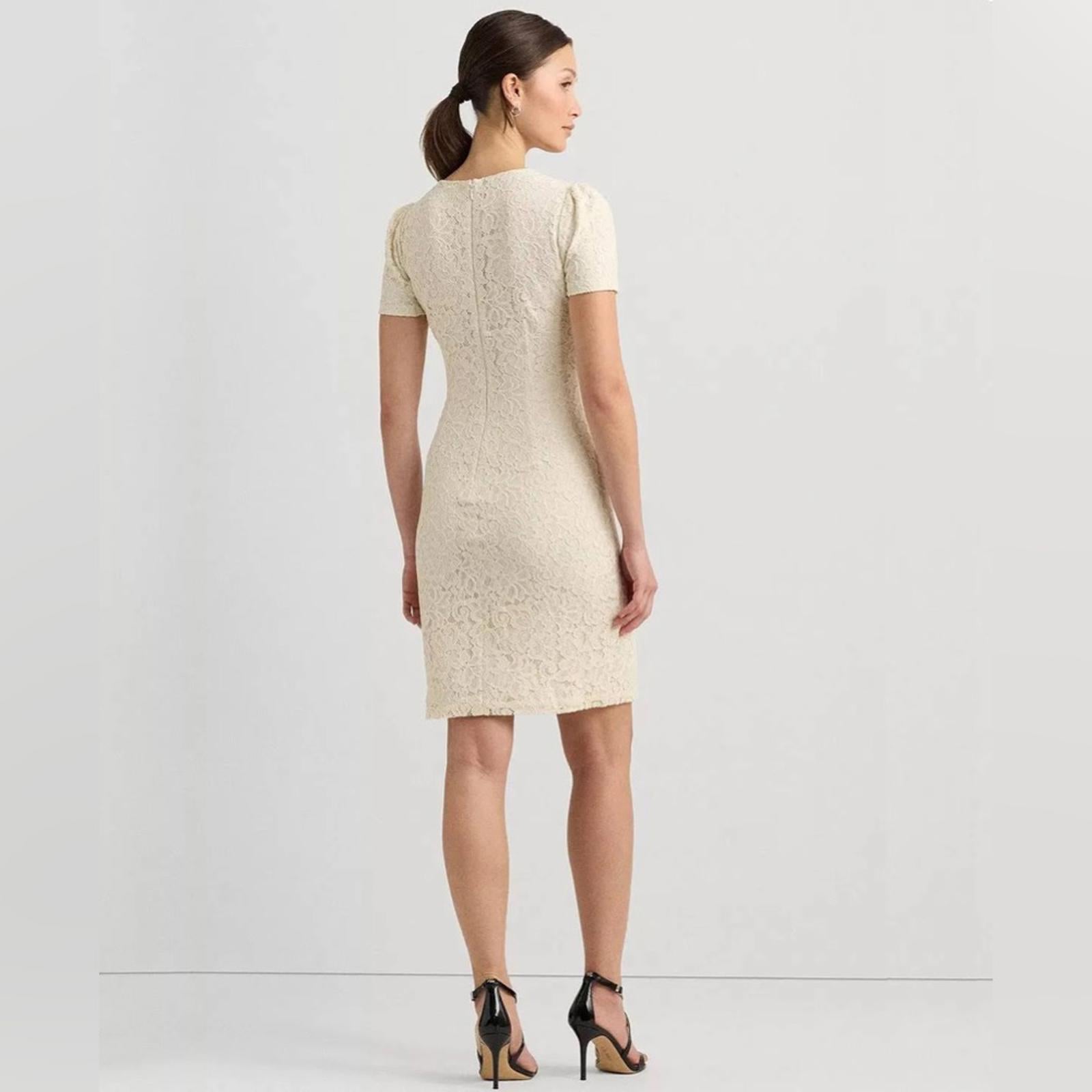 Lauren Ralph Lauren Winter Cream Puff-Sleeve Lace Cocktail Dress Size 4 NWT $225