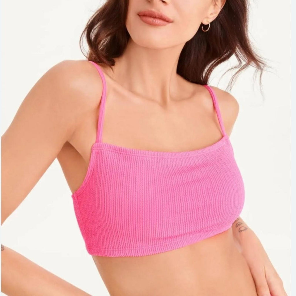 Dkny Ribbed Solid Bikini Swim Top in Pink, Size M NEW w/Tag $68