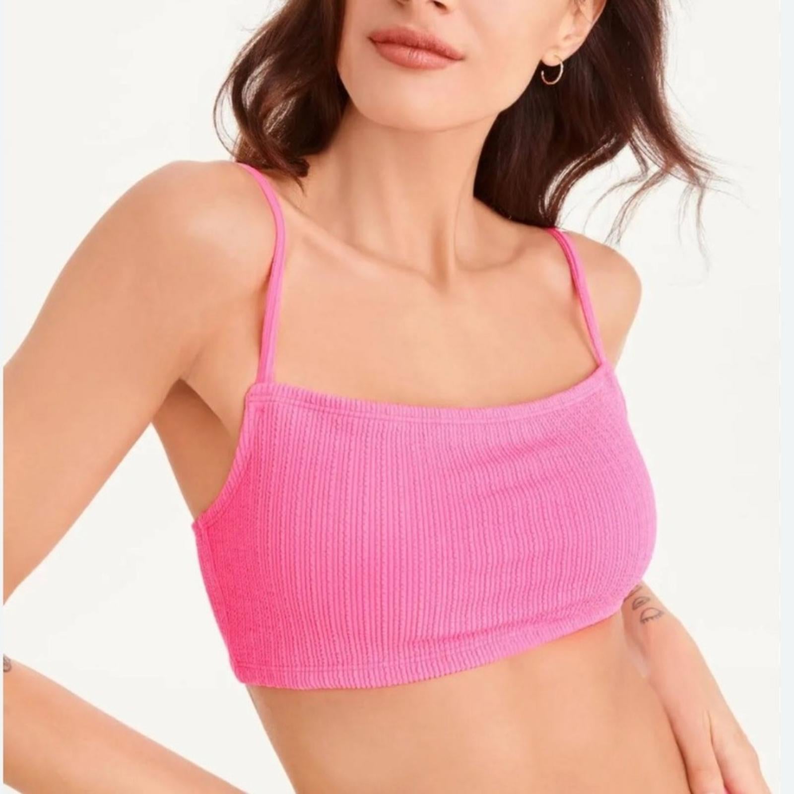 Dkny Ribbed Solid Bikini Swim Top in Pink, Size M NEW w/Tag $68