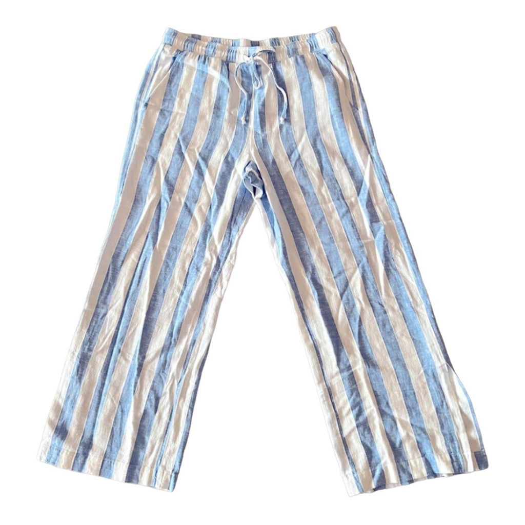 Anthropologie’s Cloth & Stone Linen Wide Leg Pants Blue & Cream Size M New w/Tag