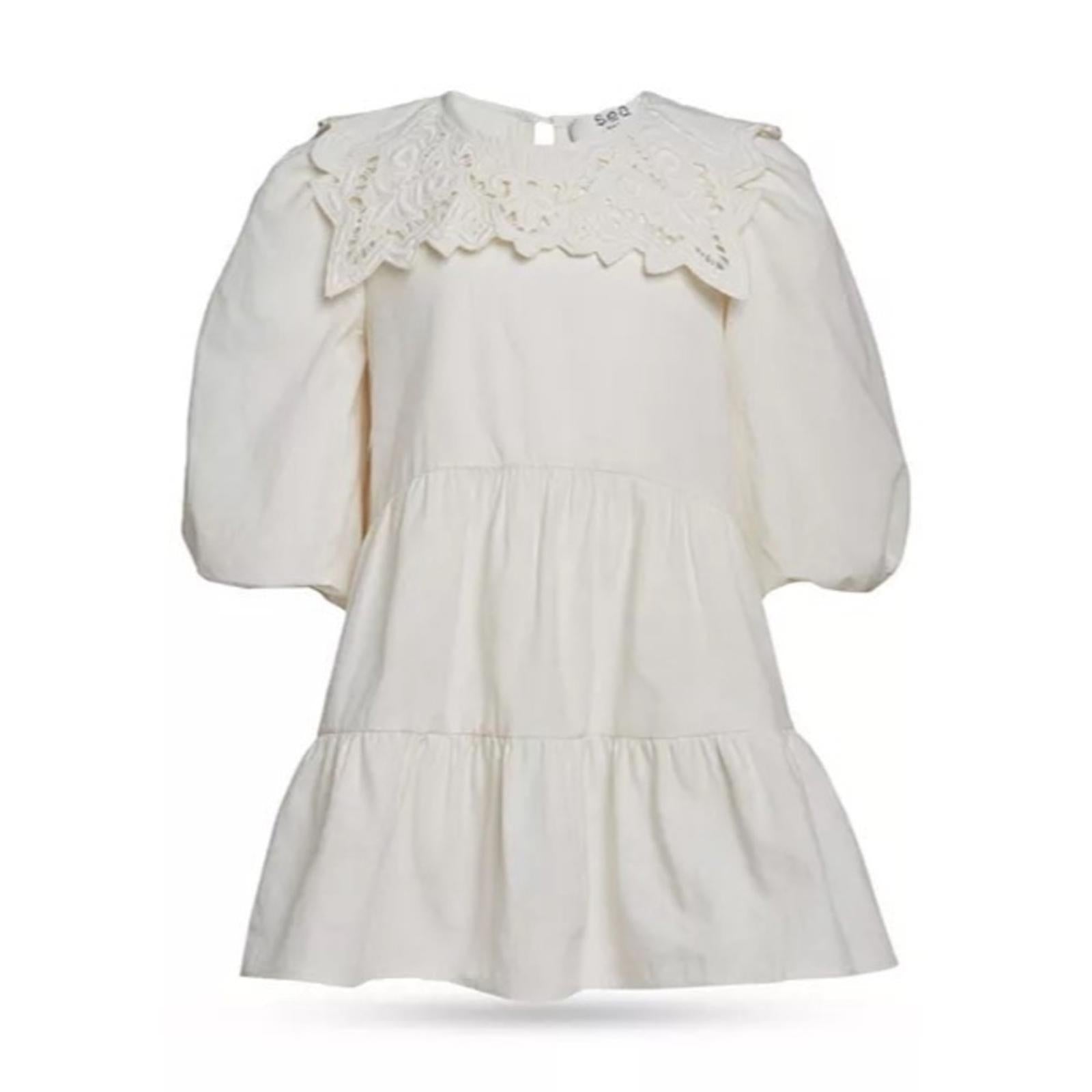 SEA Anita Puff Sleeve Dress Linen-blend in Cream, Size 6Y New w/Tag Retail $165