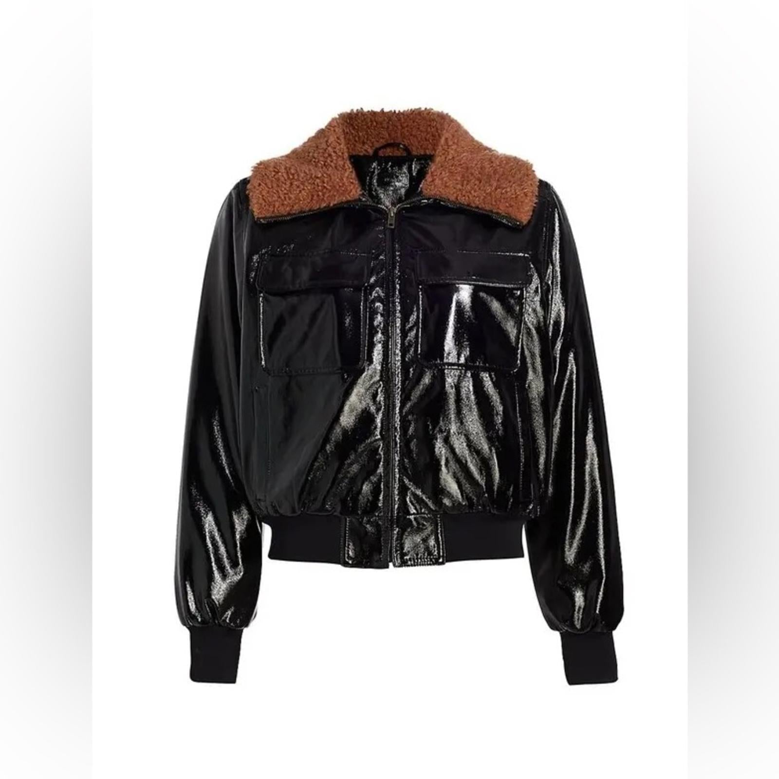 MOTHER Pilot Faux Patent Leather Jacket in Black, Size XL New w/Tag $395