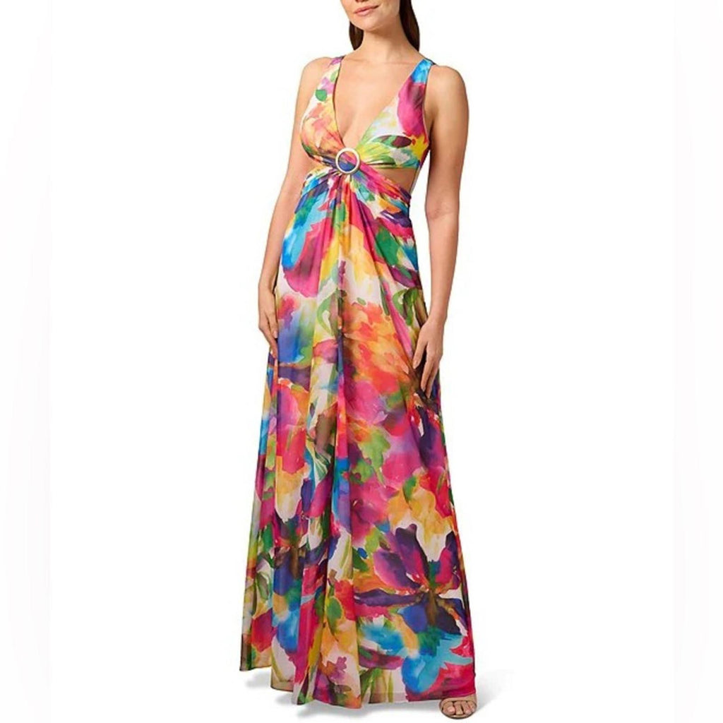 Liv Foster Side Cut-Out O-Ring Dress V-Neckline Sleeveless Gown Size 2 NEW w/Tag