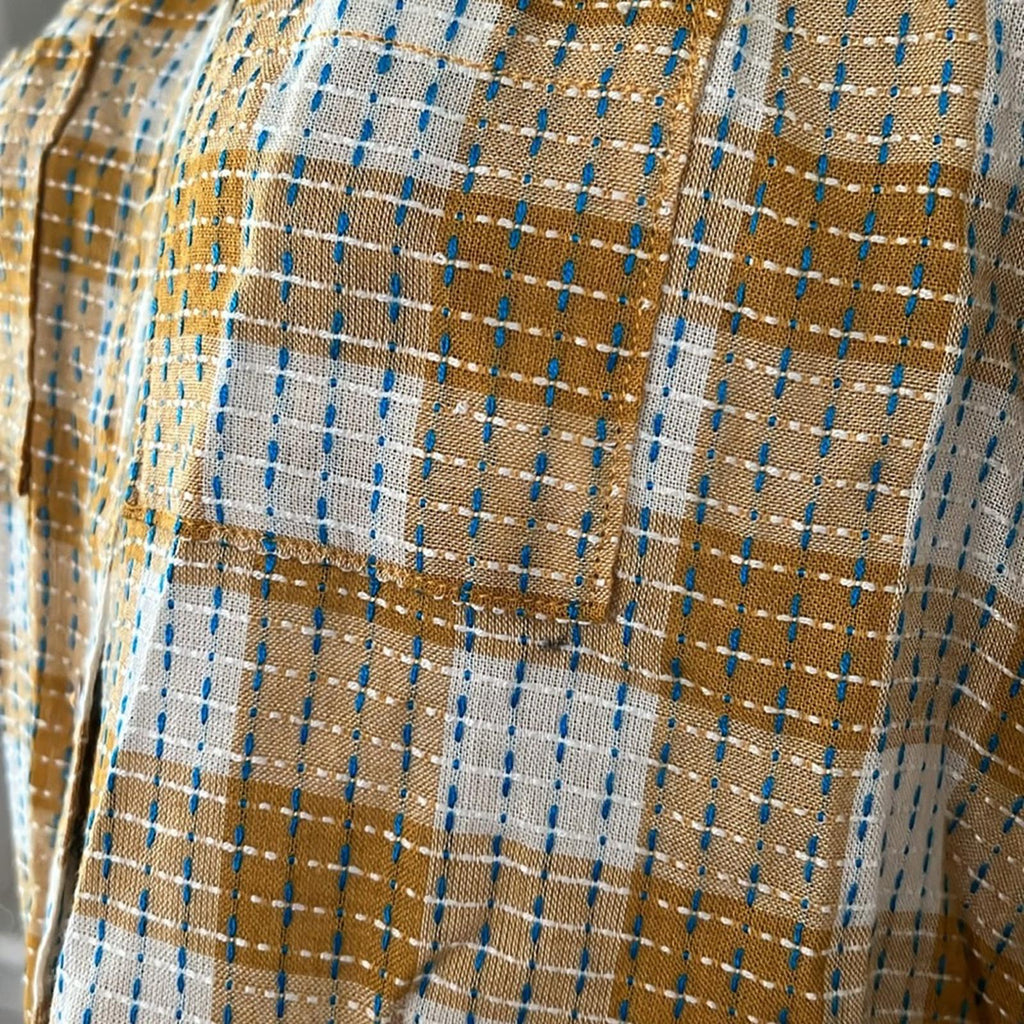NEW Anthropologie’s Pilcro Yellow Motif Mustard Plaid Stitched Shirt Size XXS