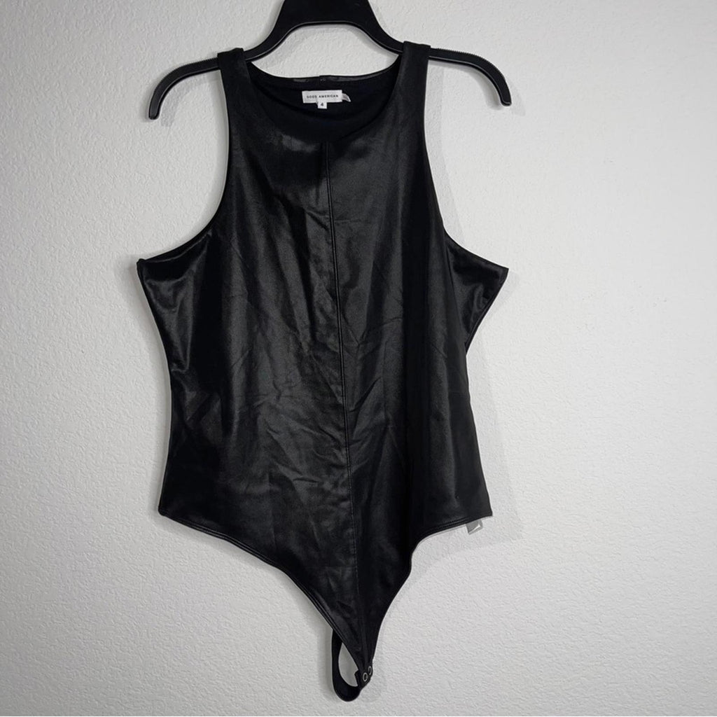 NEW Good American Faux Leather High-Neck Bodysuit in Black Size 4/XL NEW w/o Tag