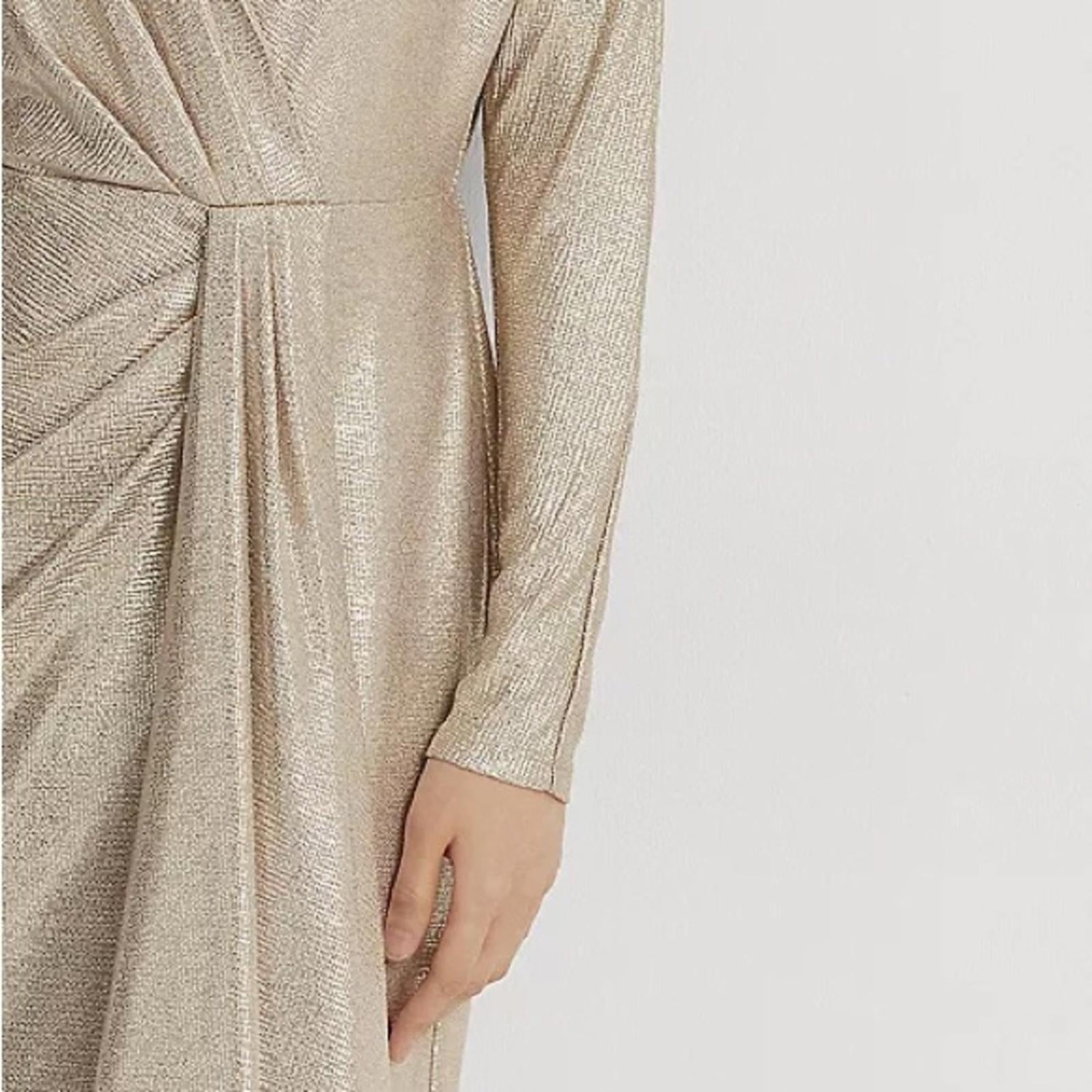 Lauren Ralph Lauren Metallic Stretch Knit Cocktail Dress in Tan/Gold, Size 8 NWT