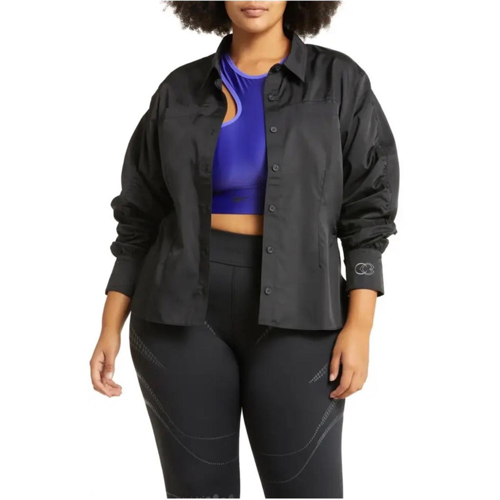 Reebok x Cardi B. Ruched-Sleeve Active Shirt in Black, Plus Size 2X New w/Tag
