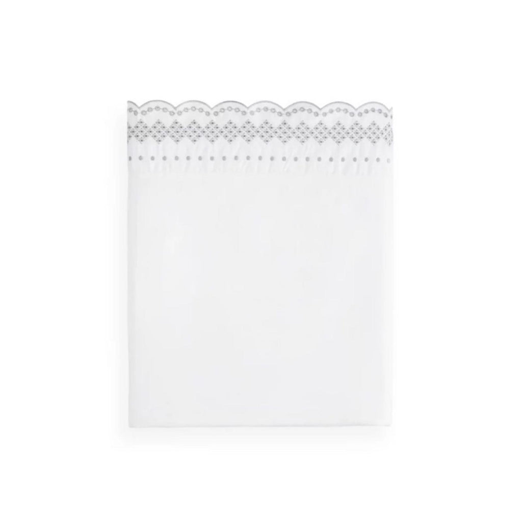 SKY Scalloped Grey Embroidered Flat Sheet Full, New w/Tag