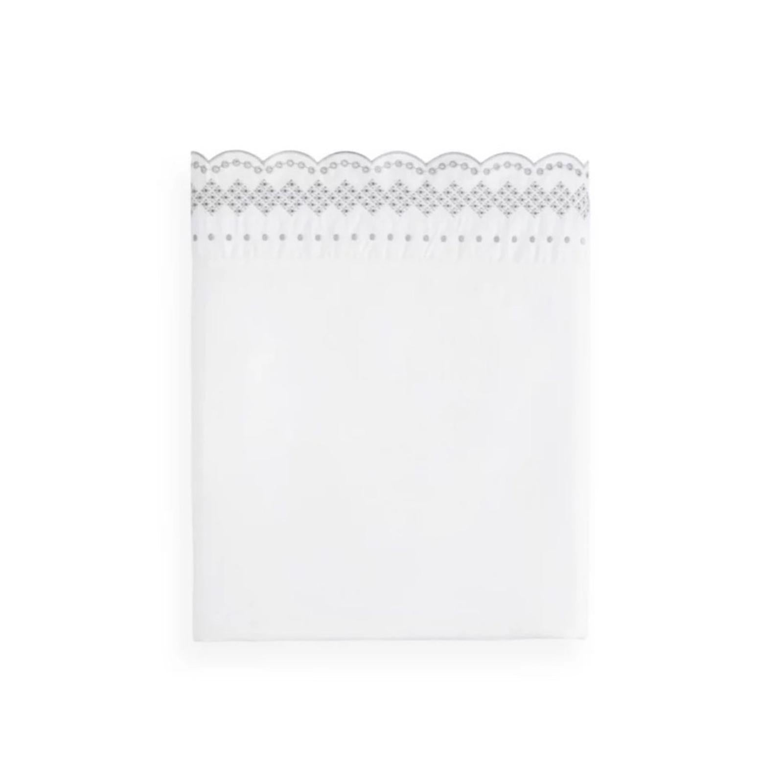 SKY Scalloped Grey Embroidered Flat Sheet Full, New w/Tag
