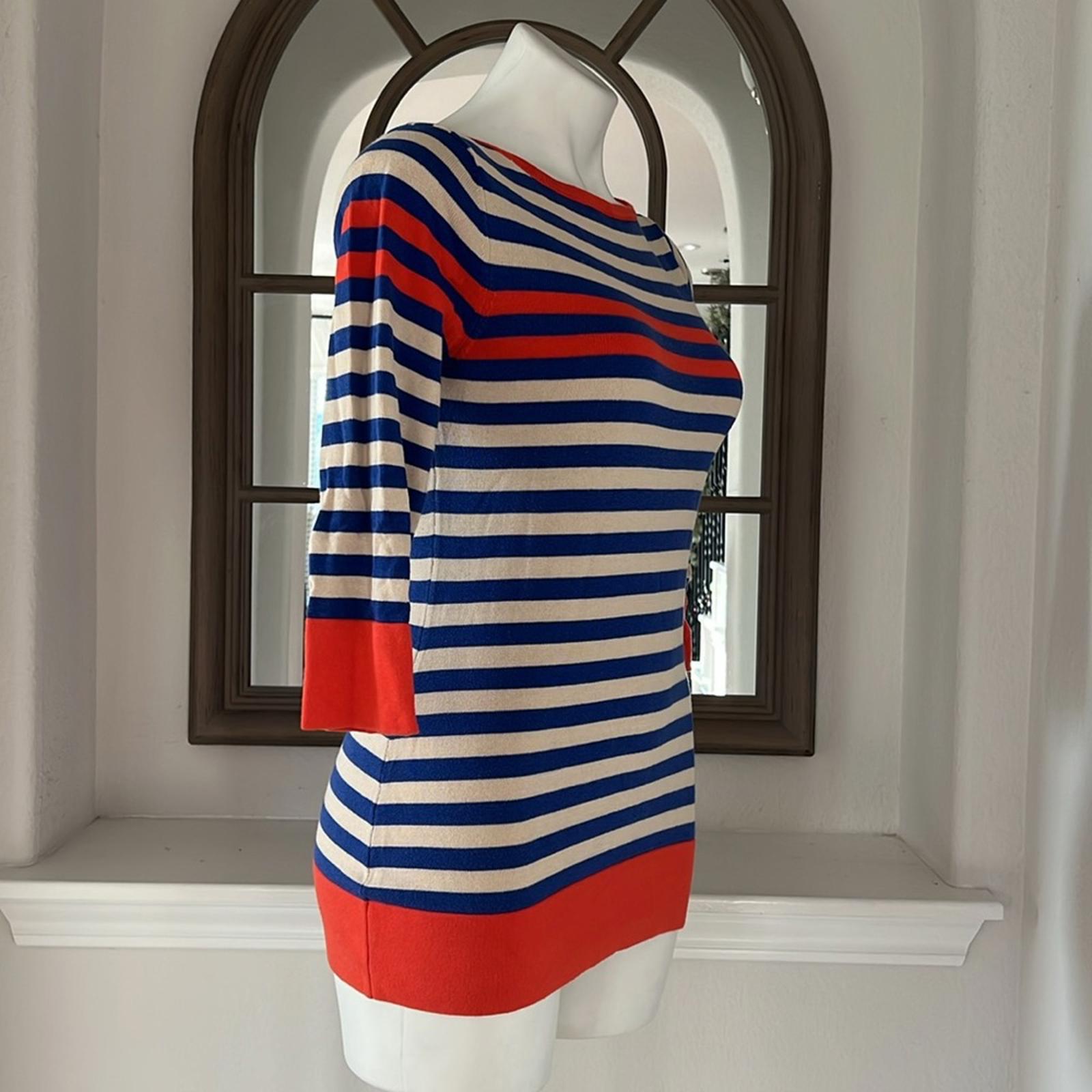 Trina Turk Striped Short Sleeve Knit Top Sweater, Size S EXCELLENT!