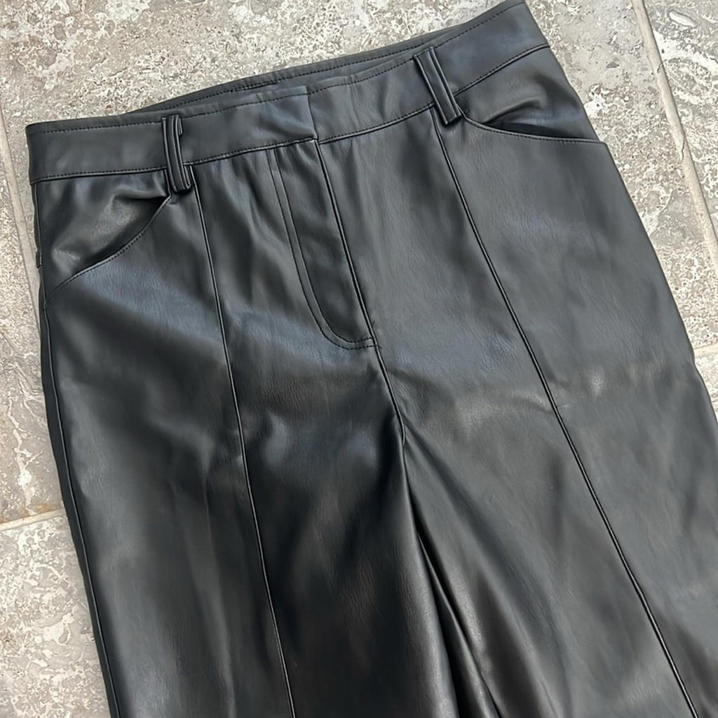 LBLC THE LABEL Jen Faux Leather Cropped Pants, Black Size M New w/Tag