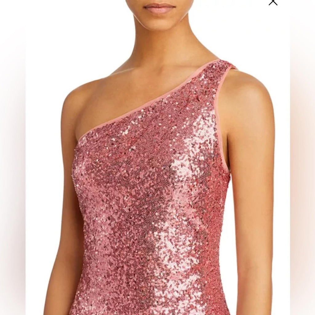 Bloomingdale’s Aqua Asymmetrical Sequined Dress, One Shoulder in Pink Size S NWT