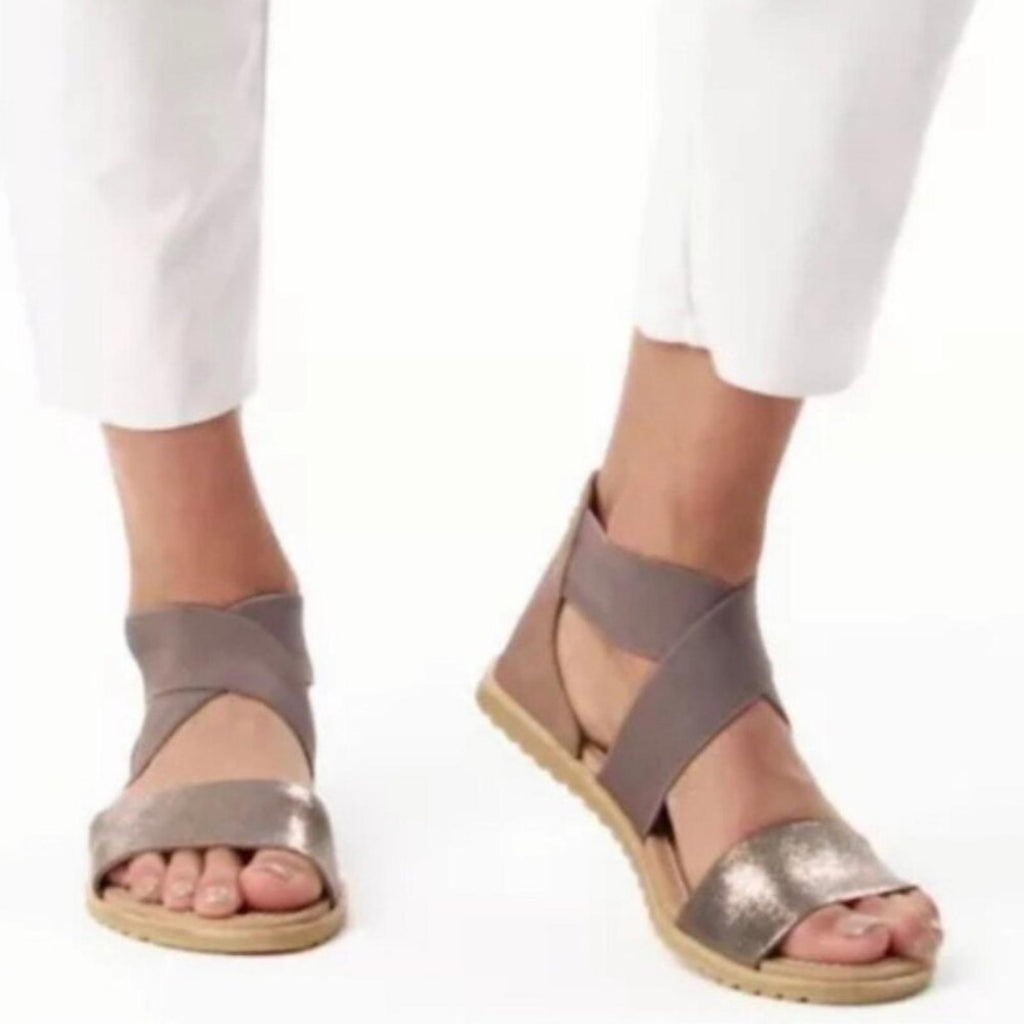NEW Sorel Ella II Criss-Cross Metallic Brown Leather Sandals, Size 9.5 w/o Box