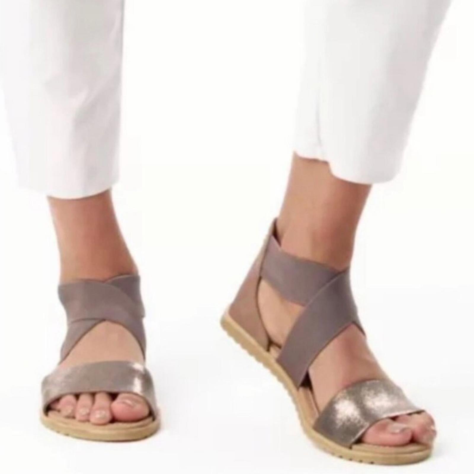 NEW Sorel Ella II Criss-Cross Metallic Brown Leather Sandals, Size 9.5 w/o Box