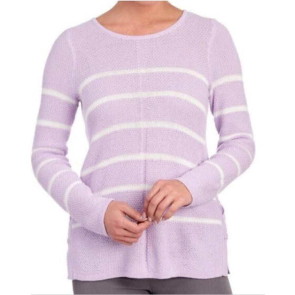 Design365 Striped Crew Neck Sweater in Violet Moon, Size L EXCELLENT!