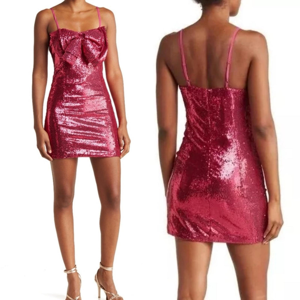 Torn by Ronny Kobo Lindsay Sequin Bow Front Mini Dress in Pink Size M NWT $548