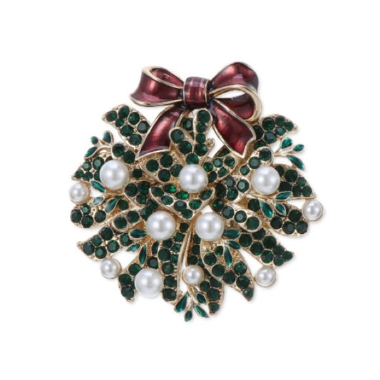 Charter Club Gold-Tone Crystal & Faux Pearl Wreath Pin/ Brooch New in Box $29.50