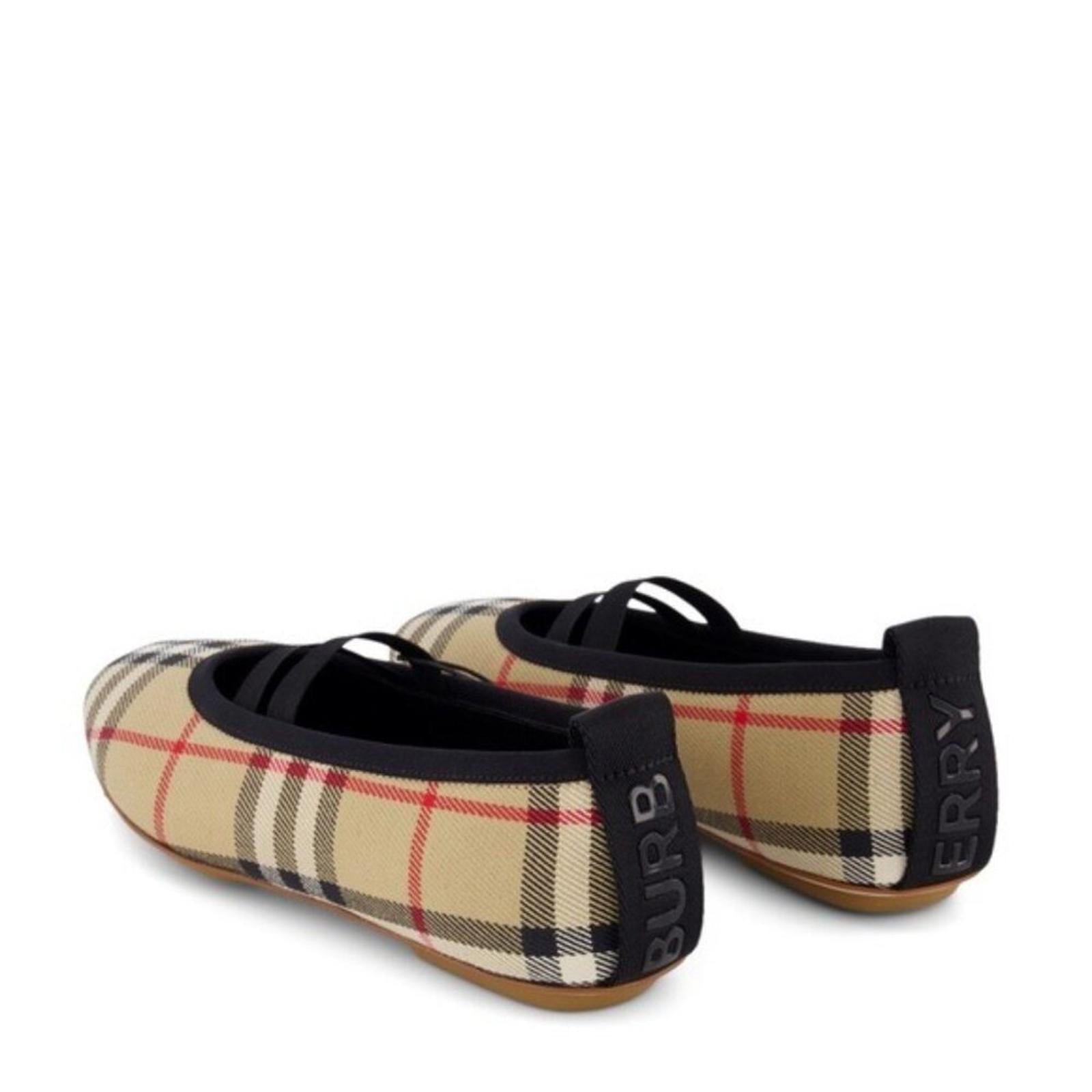 Burberry Logo-Detail Check Ballerina Shoes, Size EU 35, UK 2.5 NEW in Box