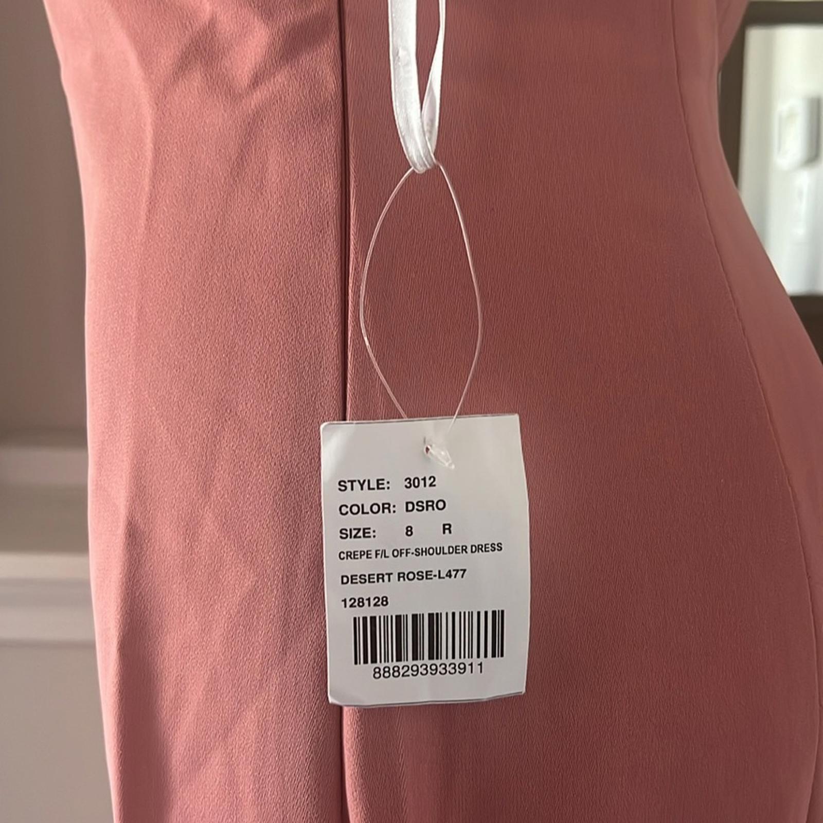 Dessy Collection Crepe Off-Shoulder Dress, Desert Rose, Size 8 New w/Tag $257
