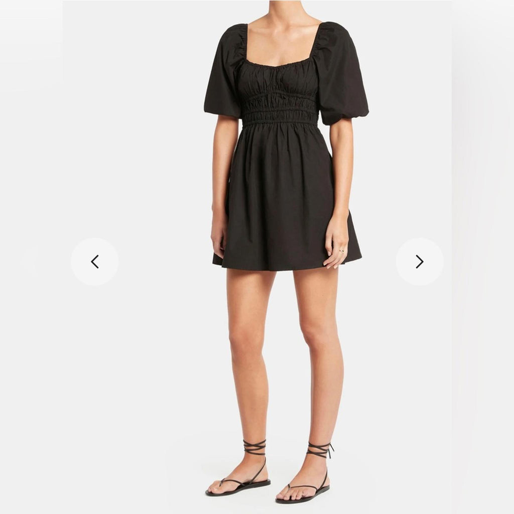NWT Faithfull the Brand Marinelli Smocked Minidress, Black Size 6 (Sold Out)