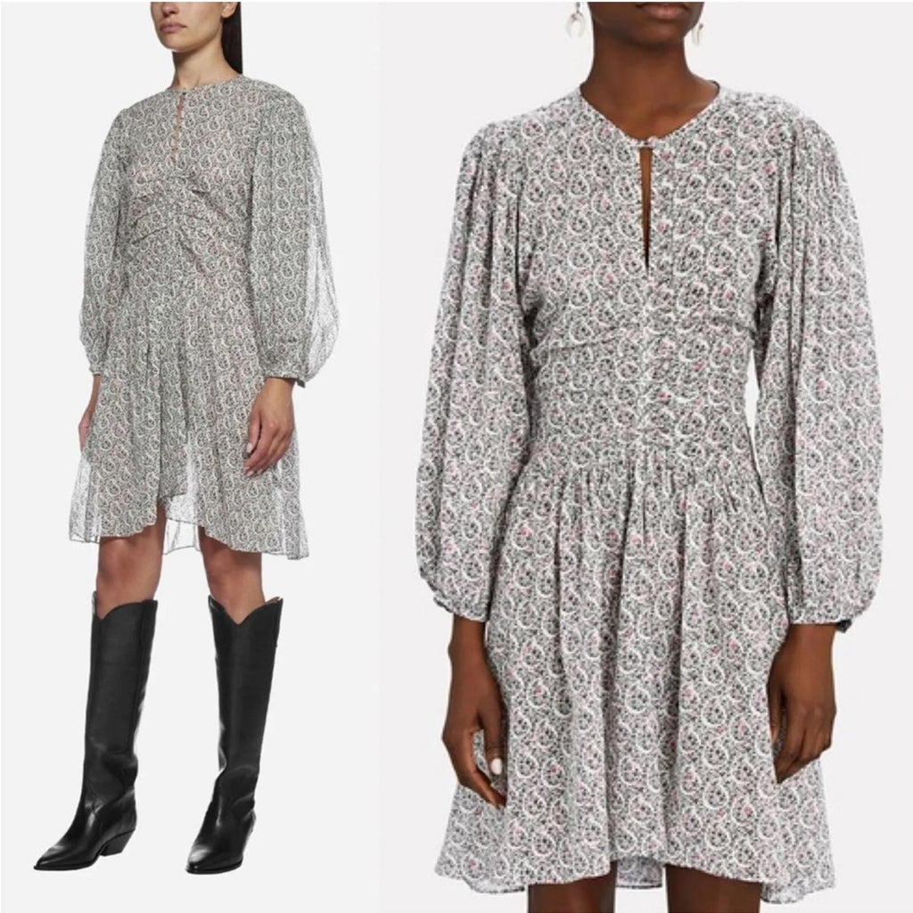 Étoile Isabel Marant Marili Ruched Blouson-Sleeve Dress, Size US4|FR34 New w/Tag