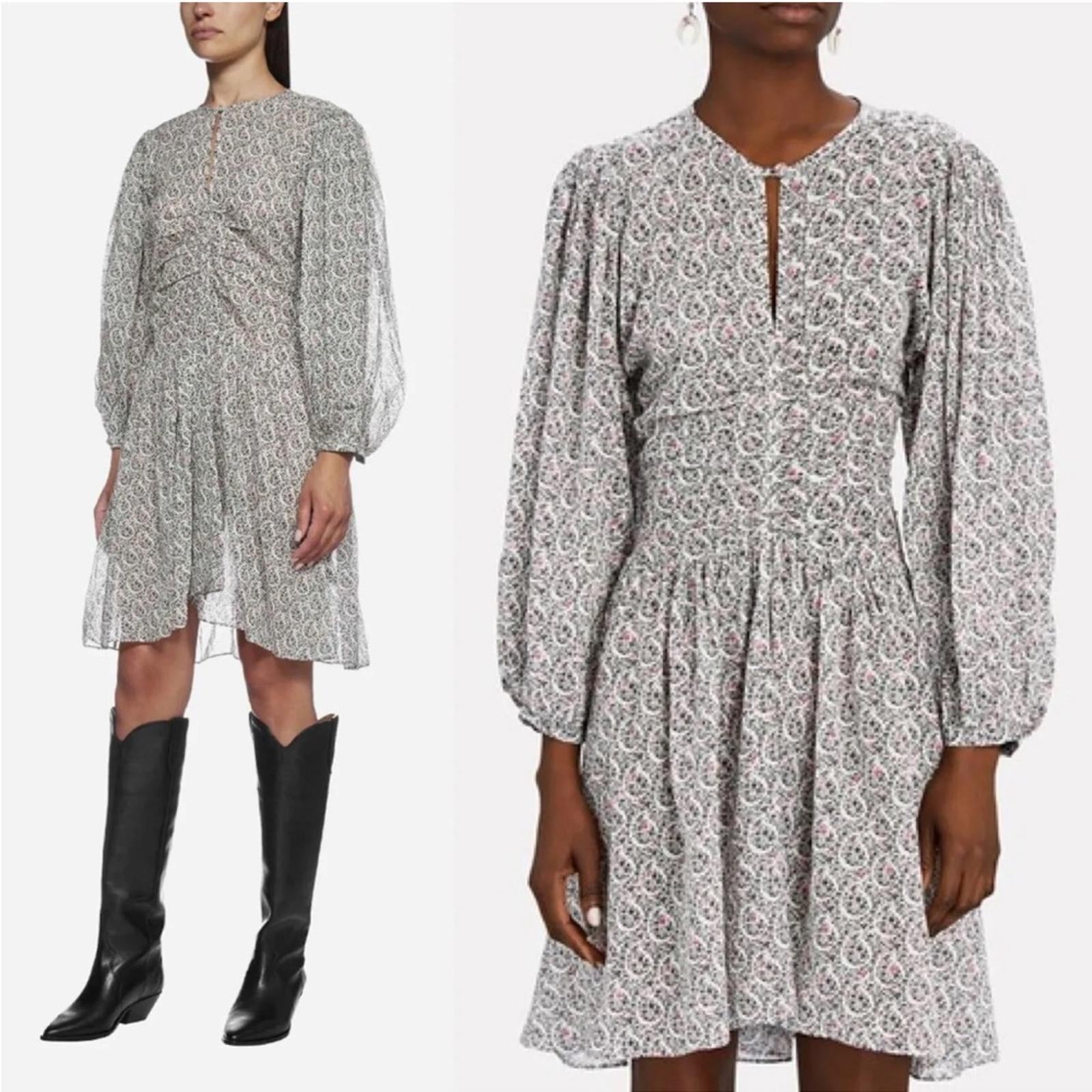Étoile Isabel Marant Marili Ruched Blouson-Sleeve Dress, Size US4|FR34 New w/Tag